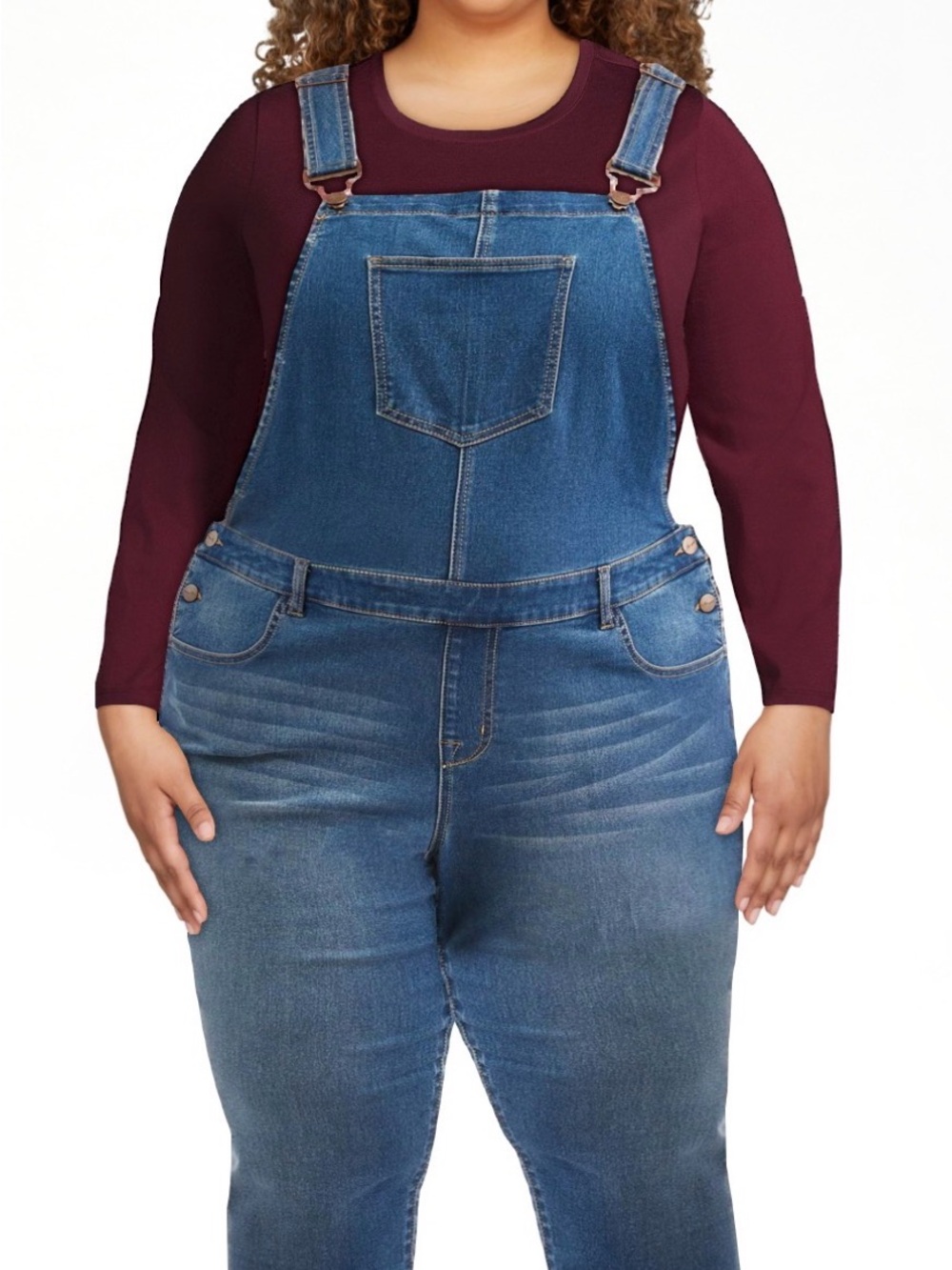 Plus-Size Denim Overalls in Classic Blue
